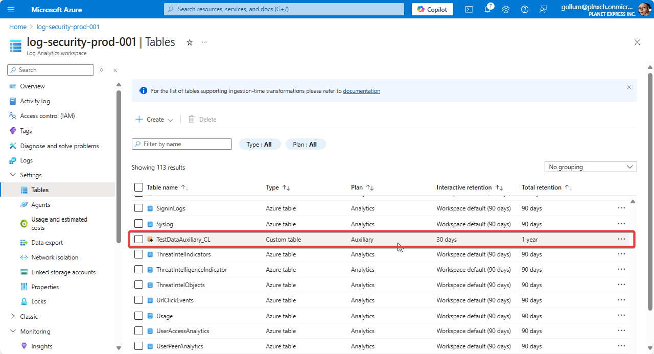 Auxiliary Logs in Azure Log Analytics · sekureco42